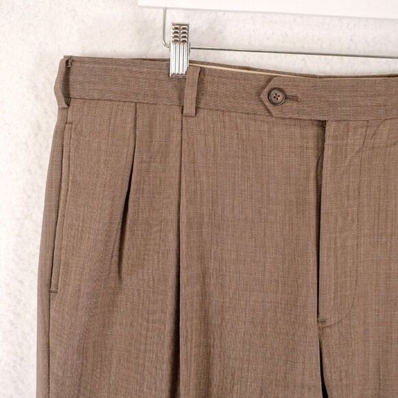 Brooks Brothers 1818 Madison Wool Beige Birdseye Pleated Cuff Dress Pants 38/30 - Picture 3 of 8